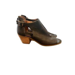 Lucky Brand Black Barimo Peep‎ Toe Leather Heeled Booties